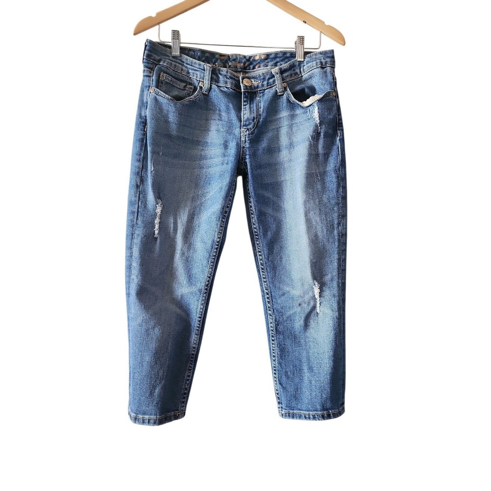 Seven7‎ Cropped Jeans Women Size 8 Blue Distressed Stretch Denim Casual Trendy